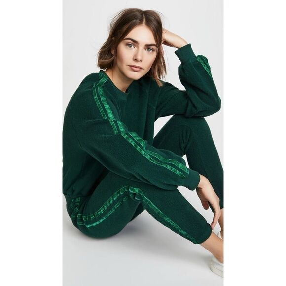 Pam & Gela Cropped Sweatshirt Velvet Stripes Green - Picture 14 of 16